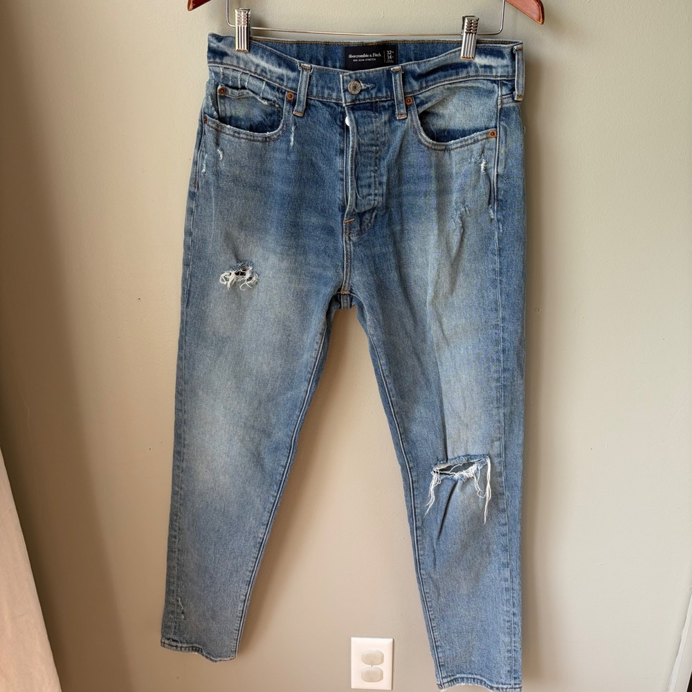 Abercrombie & Fitch 90s‎ Jean Stretch Light Wash Distressed Blue Jeans 32x30
